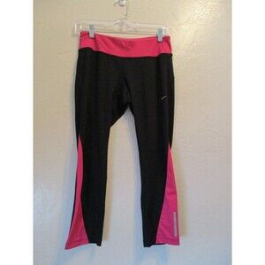 Nike Womens Sz M Dri Fit Cropped Leggings Black Pink Activewear Gym